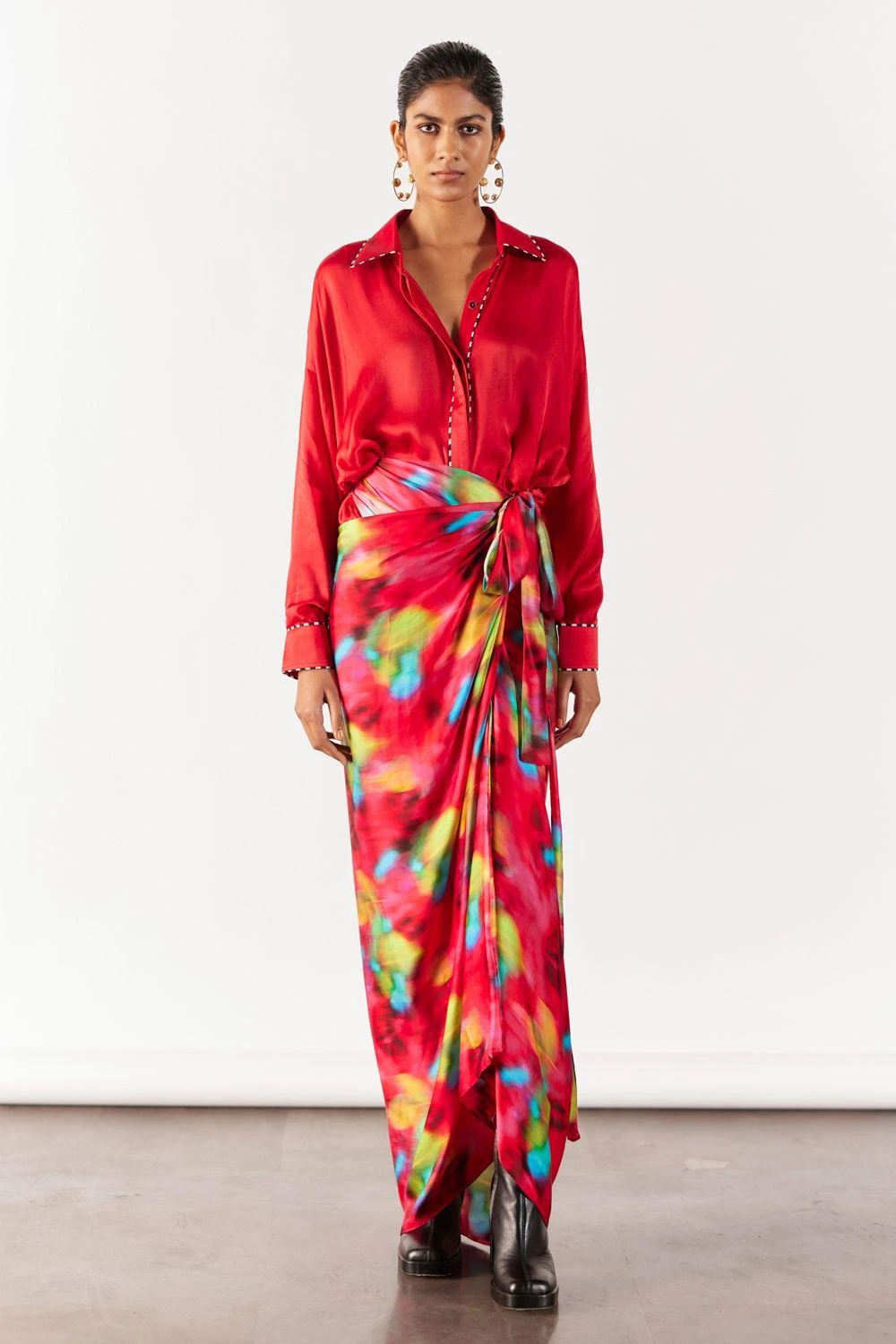 Studio RIGU Whimsical Pink Poppy Shirt Drape Dress 3 Studio RIGU Whimsical Pink Poppy Shirt Drape Dress