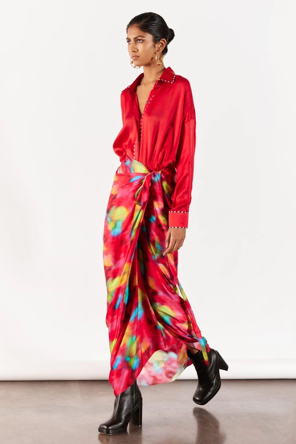 Studio RIGU Whimsical Pink Poppy Shirt Drape Dress 4 Studio RIGU Whimsical Pink Poppy Shirt Drape Dress - Image 2