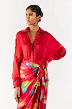 Studio RIGU Whimsical Pink Poppy Shirt Drape Dress 8 Studio RIGU Whimsical Pink Poppy Shirt Drape Dress -Echoo Clothing Shop 271223sr10 3