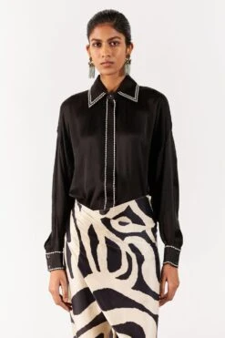 Studio RIGU Modish Black Chestnut Shirt Draped Dress 7 Studio RIGU Modish Black Chestnut Shirt Draped Dress -Echoo Clothing Shop 271223sr24 3