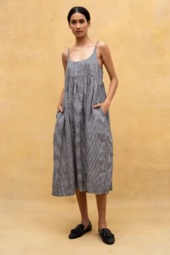 Injiri Black & White Linen Checkered Slip Dress