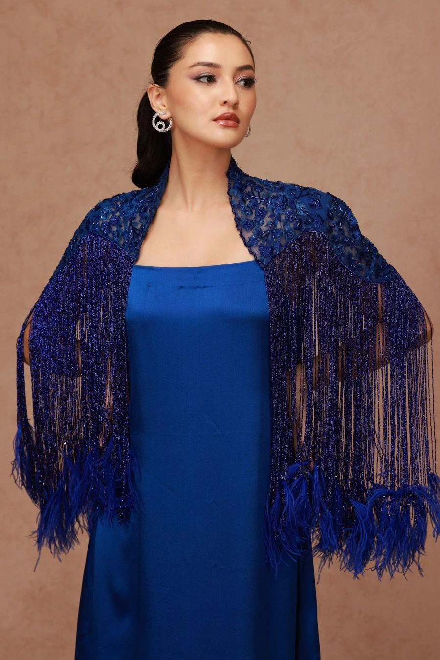 Shriya Som Blue Embellished Feather Cape & Slip Dress 4 Shriya Som Blue Embellished Feather Cape & Slip Dress - Image 2