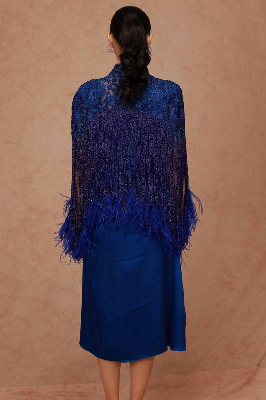 Shriya Som Blue Embellished Feather Cape & Slip Dress 5 Shriya Som Blue Embellished Feather Cape & Slip Dress - Image 3