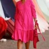 Bodice Hot Pink Dress With Ruched Sleeves 2 Bodice Hot Pink Dress With Ruched Sleeves -Echoo Clothing Shop 28423bod9 1