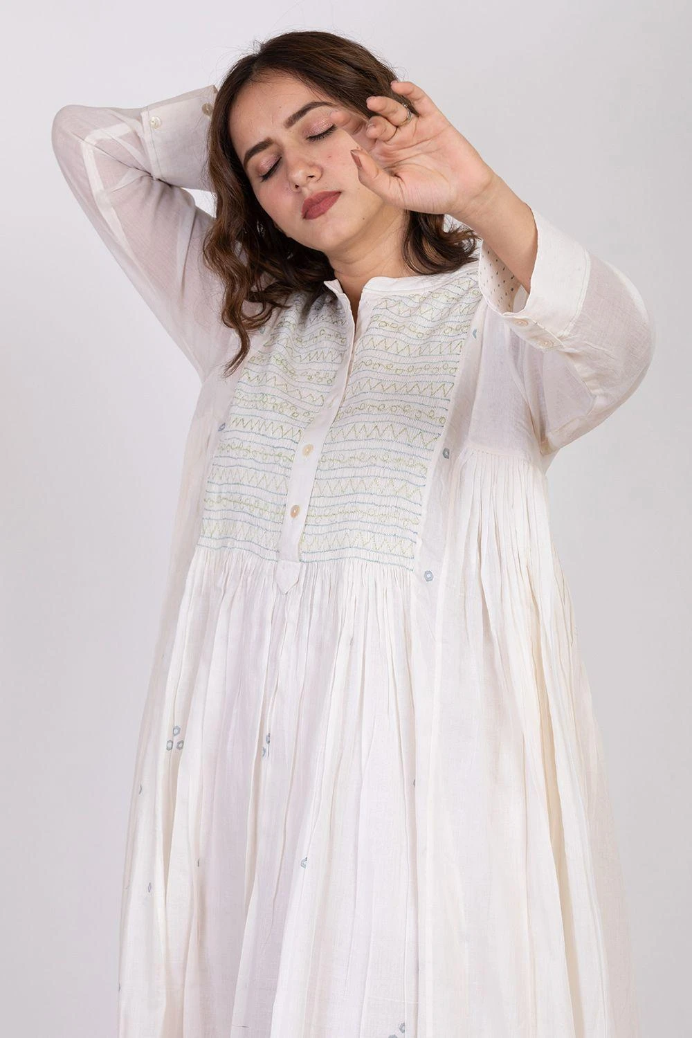 Ekadi White Hand Embroidered Block Print Dress 6 Ekadi White Hand Embroidered Block Print Dress - Image 4