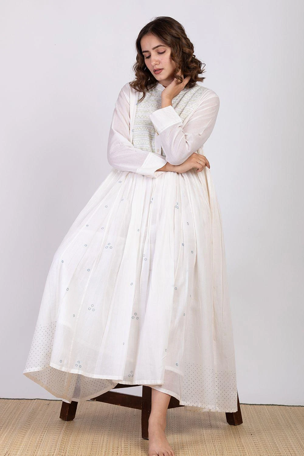 Ekadi White Hand Embroidered Block Print Dress 7 Ekadi White Hand Embroidered Block Print Dress - Image 5