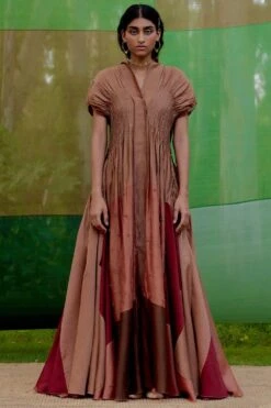 SWGT Maroon Flared Colour Block Dress