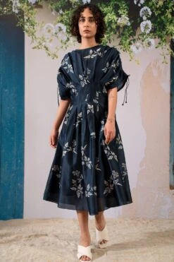 Arcvsh By Pallavi Singh Indigo Floral Printed Pleated Dress -Echoo Clothing Shop 30823ah20 2