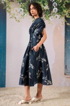 Arcvsh By Pallavi Singh Indigo Floral Printed Pleated Dress -Echoo Clothing Shop 30823ah20 3