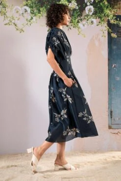 Arcvsh By Pallavi Singh Indigo Floral Printed Pleated Dress -Echoo Clothing Shop 30823ah20 4