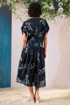 Arcvsh By Pallavi Singh Indigo Floral Printed Pleated Dress -Echoo Clothing Shop 30823ah20 5