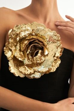 Gauri & Nainika Black Strapless Fluted Draped Dress -Echoo Clothing Shop 3423gn16 3