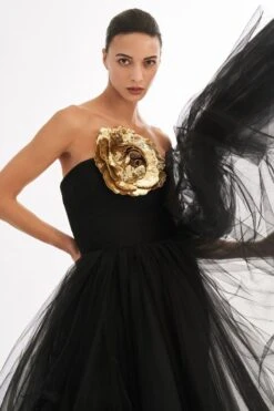 Gauri & Nainika Black Strapless Fluted Draped Dress -Echoo Clothing Shop 3423gn16 4