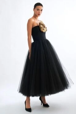 Gauri & Nainika Black Strapless Fluted Draped Dress -Echoo Clothing Shop 3423gn16 5