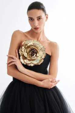 Gauri & Nainika Black Strapless Fluted Draped Dress -Echoo Clothing Shop 3423gn16 6