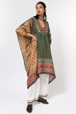 Rajdeep Ranawat Olive Green Printed Silk Dress -Echoo Clothing Shop 367039 3