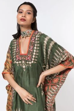 Rajdeep Ranawat Olive Green Printed Silk Dress -Echoo Clothing Shop 367039 4