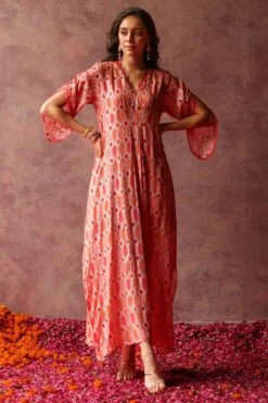 Begum Pret Inaya Peach Embellished Kaftan Dress