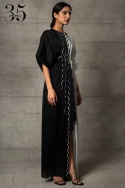 Amit Aggarwal Black & White Handwoven Kaftan Dress -Echoo Clothing Shop 410am12 3