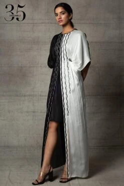 Amit Aggarwal Black & White Handwoven Kaftan Dress -Echoo Clothing Shop 410am12 4