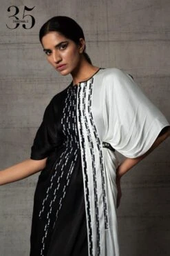 Amit Aggarwal Black & White Handwoven Kaftan Dress -Echoo Clothing Shop 410am12 6