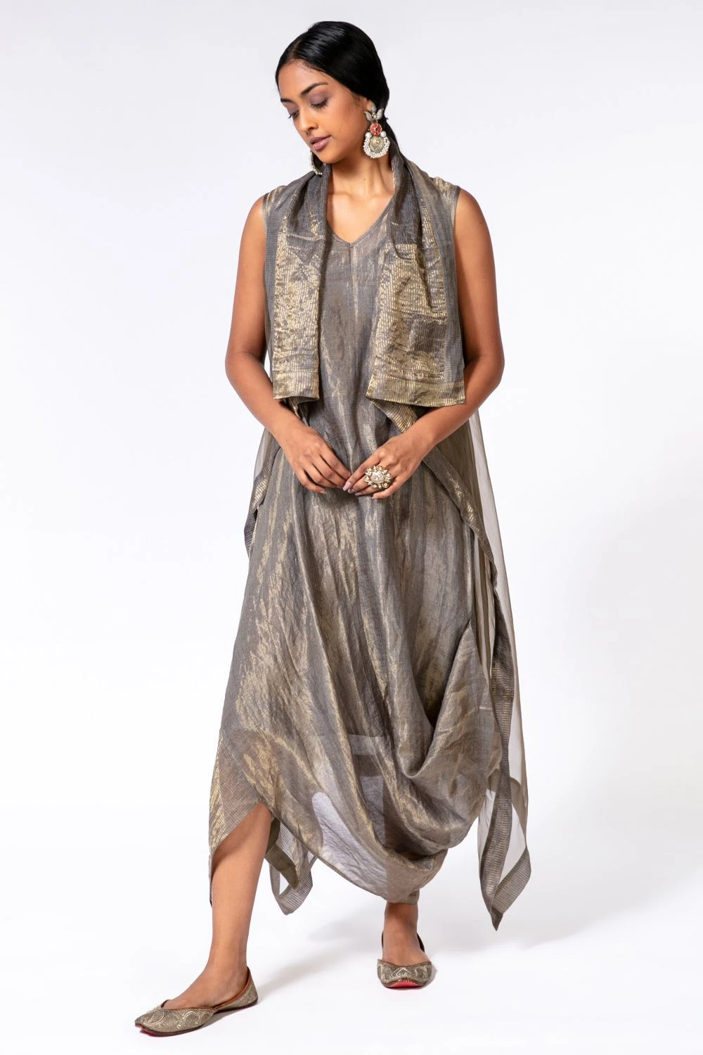 Bodhi Tree Olive Gold Cowl Dress & Jacket 4 Bodhi Tree Olive Gold Cowl Dress & Jacket - Image 2