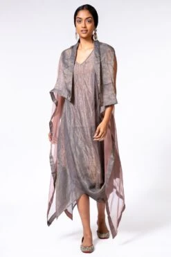 Bodhi Tree Grey & Pink Cowl Drape Dress & Jacket
