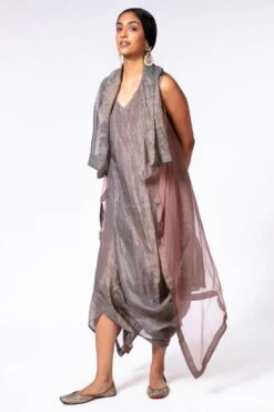 Bodhi Tree Grey & Pink Cowl Drape Dress & Jacket -Echoo Clothing Shop 410bt5 3