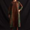 Amrich Ava Red & Green Hand-Woven Shibori Tunic Dress 1 Amrich Ava Red & Green Hand-Woven Shibori Tunic Dress -Echoo Clothing Shop 41123am35 1