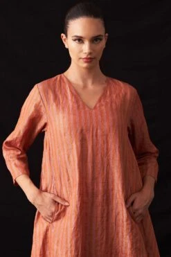 Amrich Fiza Red Hand-Woven Metallic Stripe Dress -Echoo Clothing Shop 41123am41 3