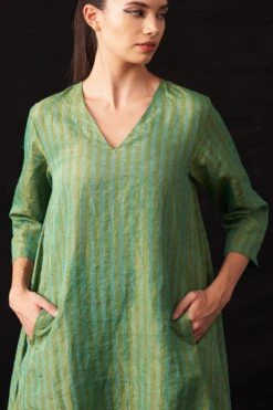 Amrich Fiza Green Hand-Woven Metallic Stripe Dress -Echoo Clothing Shop 41123am42 3