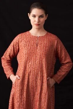 Amrich Zuri Pastel Red Hand-Woven Metallic Stripe Dress -Echoo Clothing Shop 41123am43 3