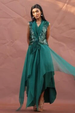 Richa Khemka Green Tassel Wrap Jacket & Dress -Echoo Clothing Shop 426086 3
