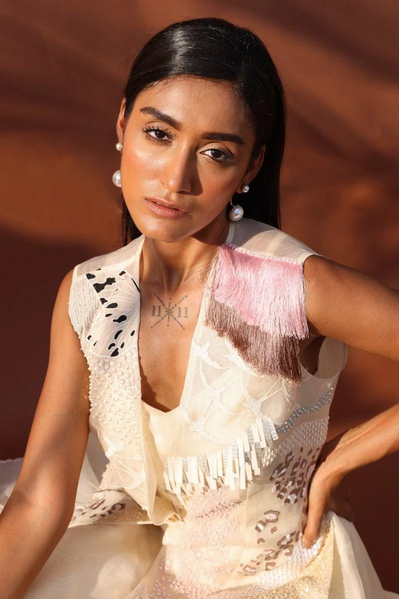 Richa Khemka Ivory Tassel Forrest Jacket And Midi Dress 5 Richa Khemka Ivory Tassel Forrest Jacket And Midi Dress - Image 3