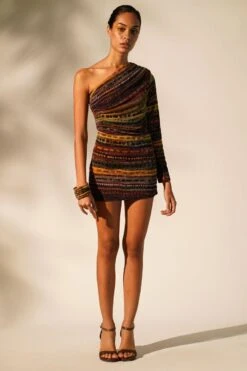Nikita Mhaisalkar Multicoloured Striped One Shoulder Dress