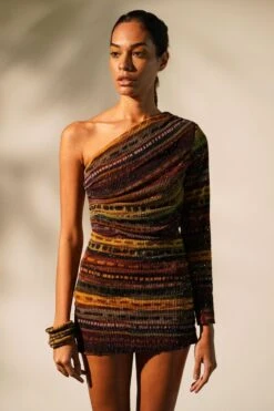 Nikita Mhaisalkar Multicoloured Striped One Shoulder Dress -Echoo Clothing Shop 4423nm35 3