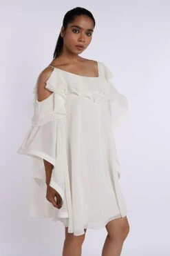 Gauri & Nainika Ivory Cold Shoulder Dress