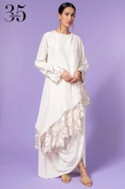 Aikeyah White Embroidered Layered Dress