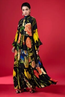 Siddhartha Bansal Floral Twilight Tiered Dress With Front Bow-tie -Echoo Clothing Shop 5124sb75 3