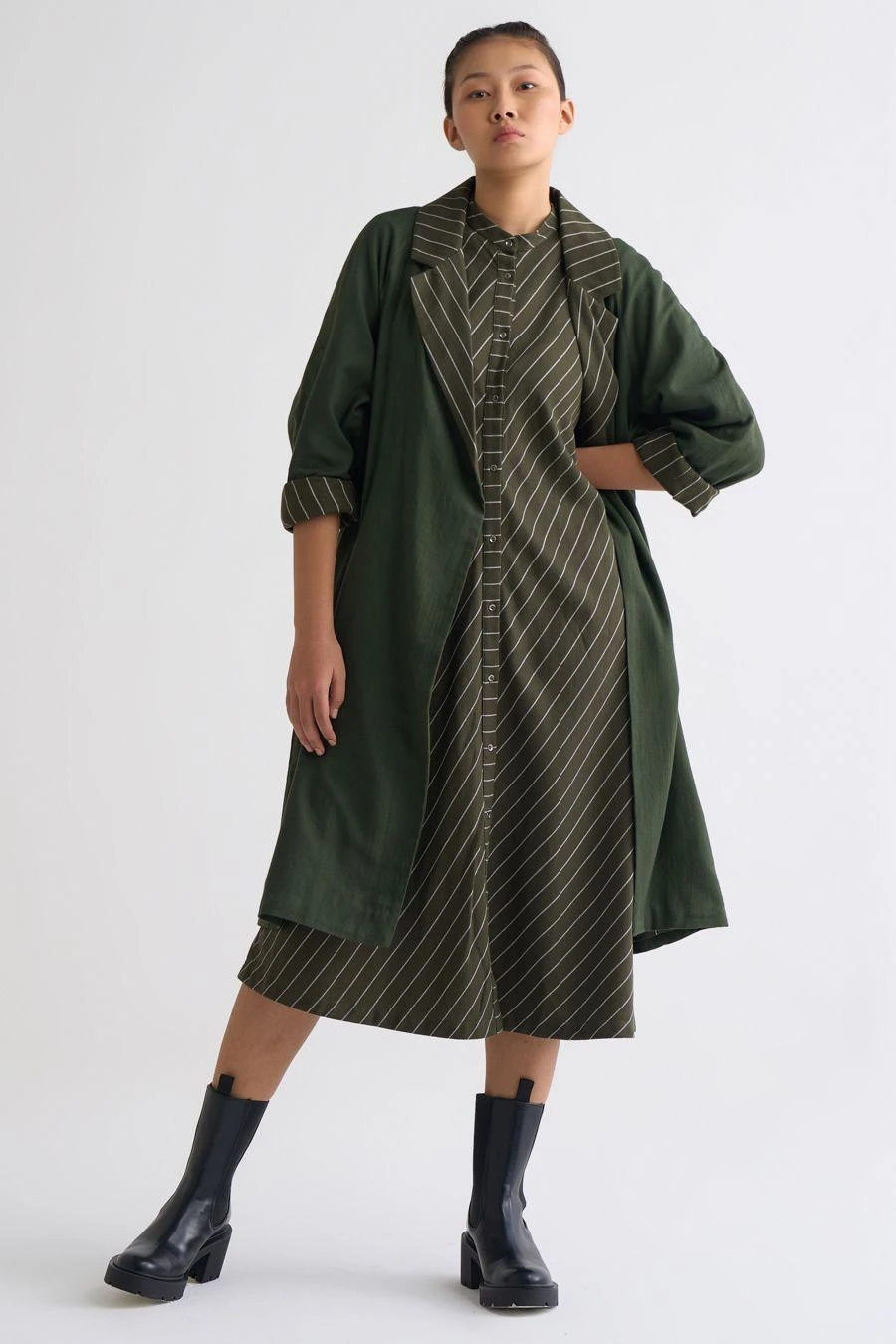 Three Olive Trench Jacket With An A-line Dress 3 Three Olive Trench Jacket With An A-line Dress