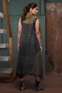 Bodhi Tree Olive Green Cowl Dress With A Striped Jacket -Echoo Clothing Shop 62bt6 5
