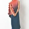 Kiran Uttam Ghosh Coral & Navy Ombre Draped Dress