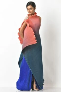 Kiran Uttam Ghosh Coral & Navy Ombre Draped Dress 9 Kiran Uttam Ghosh Coral & Navy Ombre Draped Dress -Echoo Clothing Shop 64kug15 4