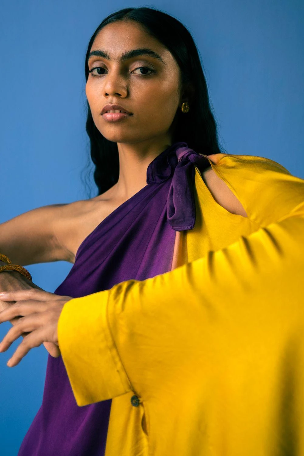 Studio RIGU Leheriya Purple & Yellow Toga Style Dress 4 Studio RIGU Leheriya Purple & Yellow Toga Style Dress - Image 2