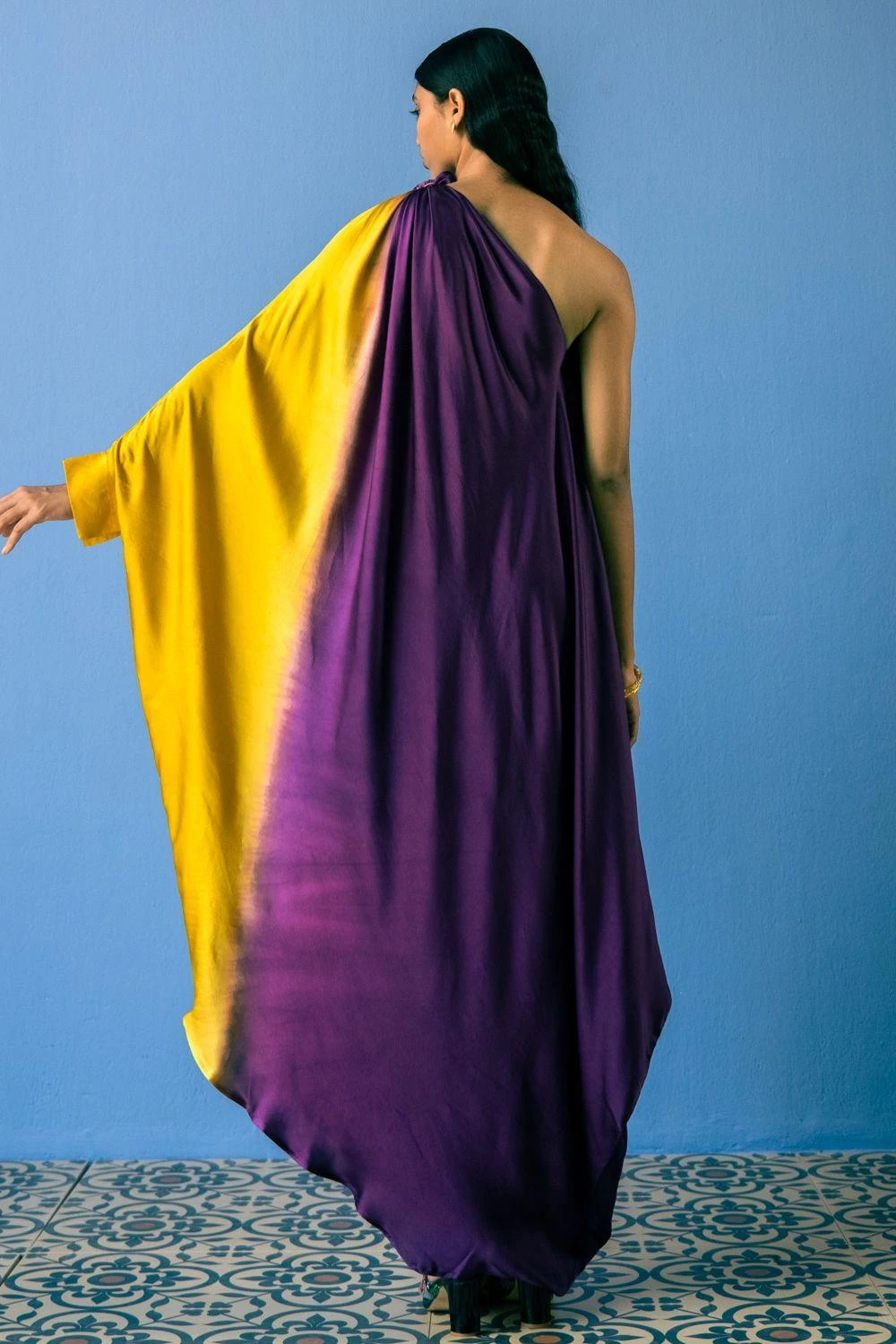 Studio RIGU Leheriya Purple & Yellow Toga Style Dress 5 Studio RIGU Leheriya Purple & Yellow Toga Style Dress - Image 3