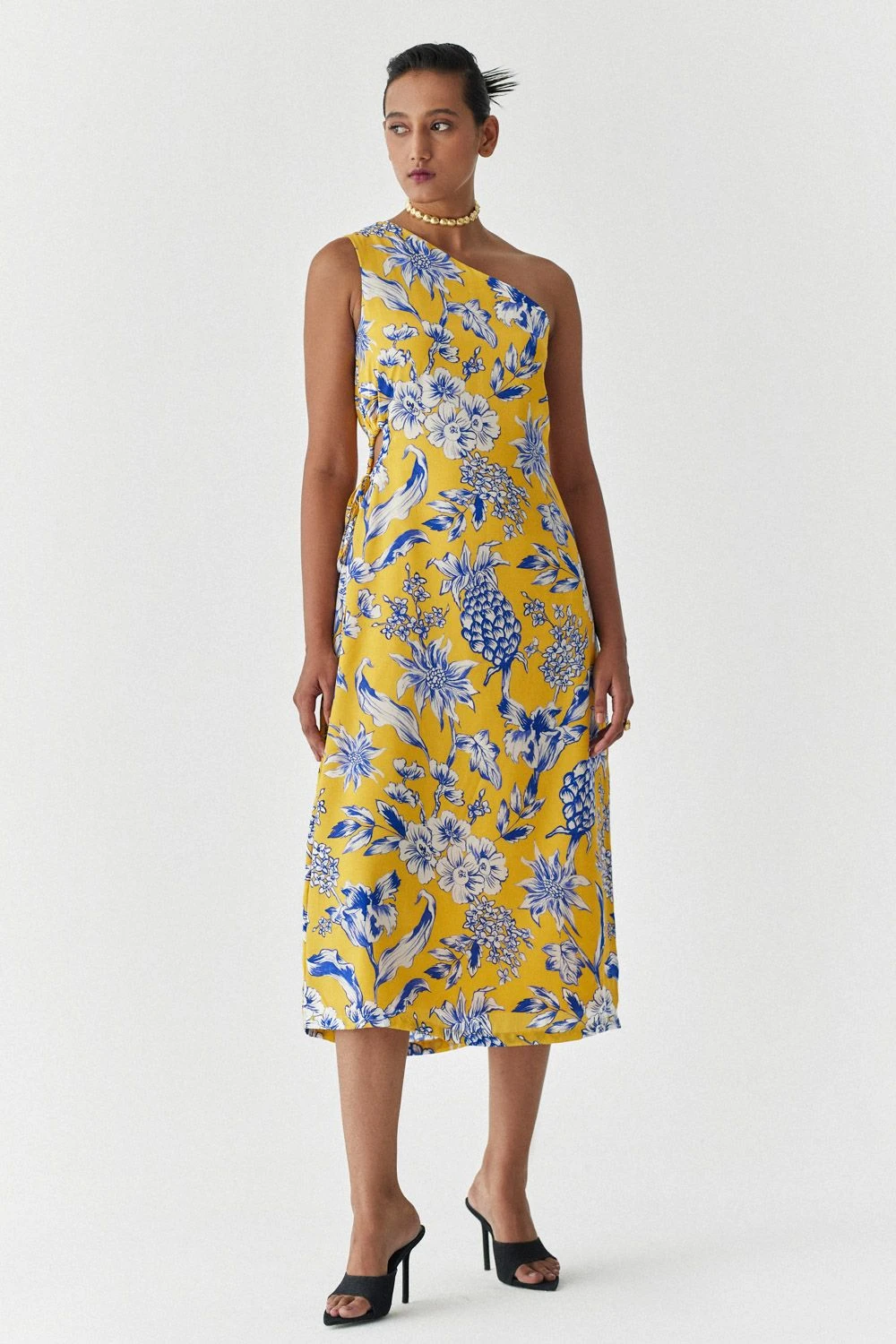 Studio RIGU Yellow Pineapple Printed One Shoulder Dress 2 Studio RIGU Yellow Pineapple Printed One Shoulder Dress
