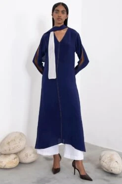 Corpora Studio Navy Blue Scarfed Silk Dress