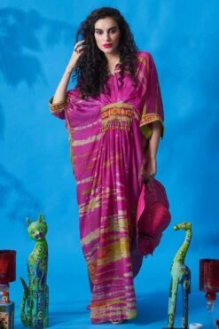 CAPISVIRLEO Purple Pleated Kaftan Dress