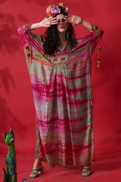 CAPISVIRLEO Teal Pleated Kaftan Dress