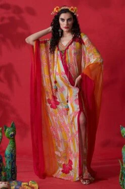 CAPISVIRLEO Ivory Chiffon Kaftan Dress